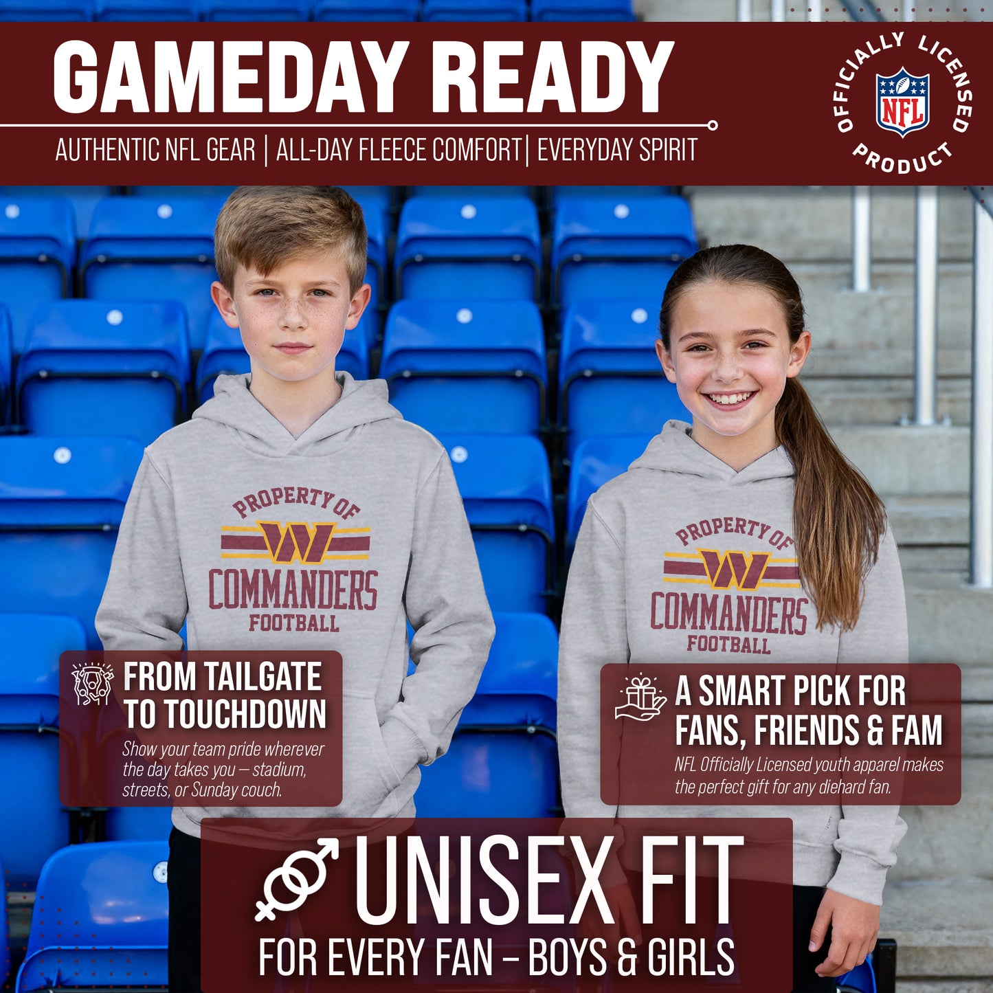 Washington Commanders NFL Youth Property Of Hooded Sweatshirt - Sport Gray