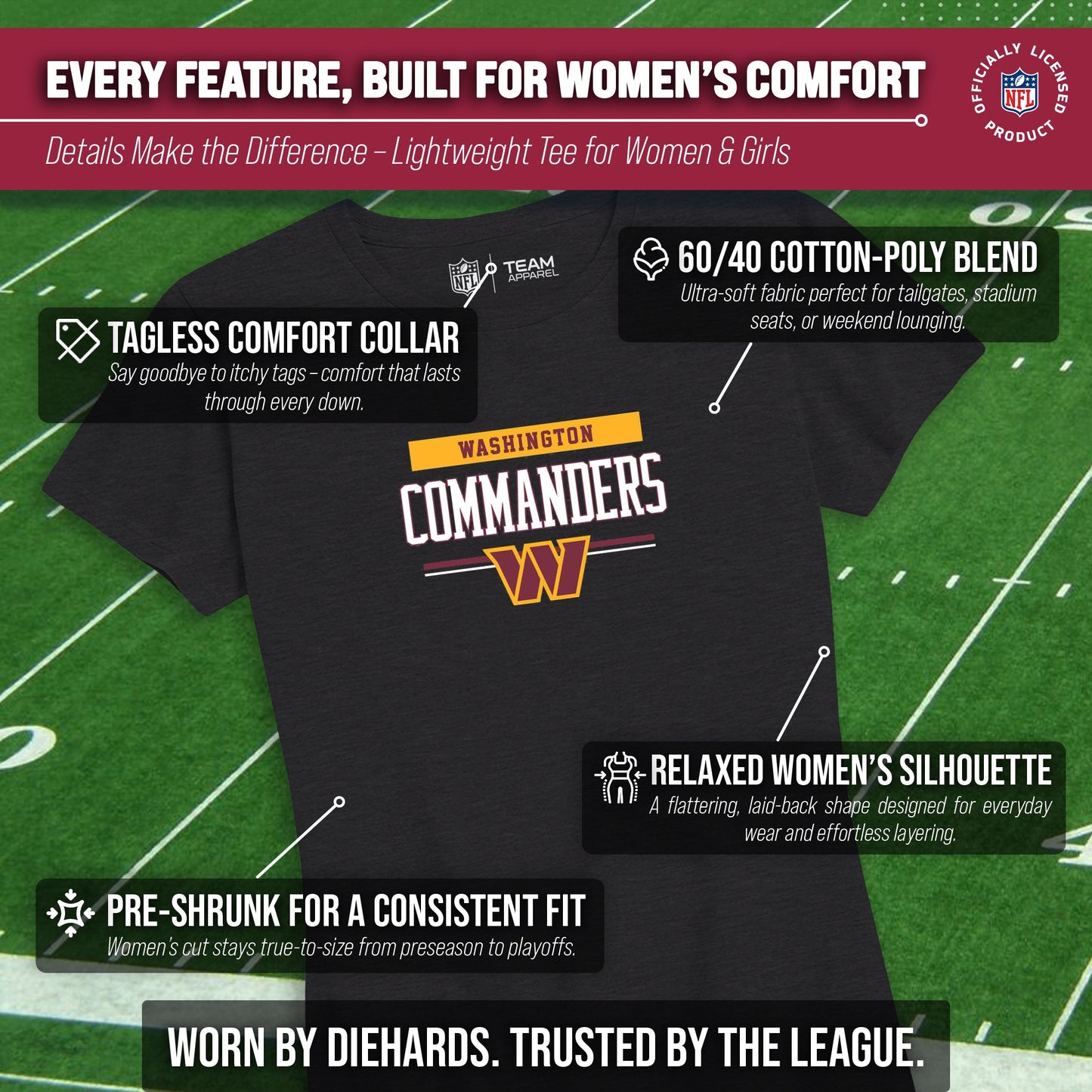 Washington Commanders NFL Women's Team Block Charcoal Tagless T-Shirt - Charcoal