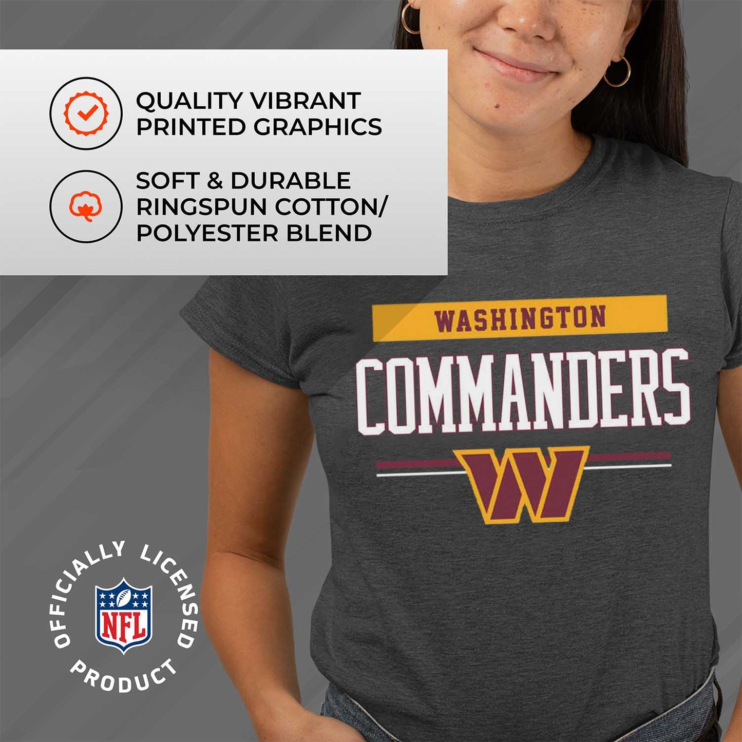 Washington Commanders NFL Women's Team Block Plus Sized Relaxed Fit T-Shirt - Charcoal