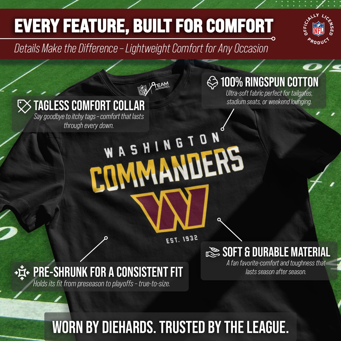 Washington Commanders Adult NFL Diagonal Fade Color Block T-Shirt - Black