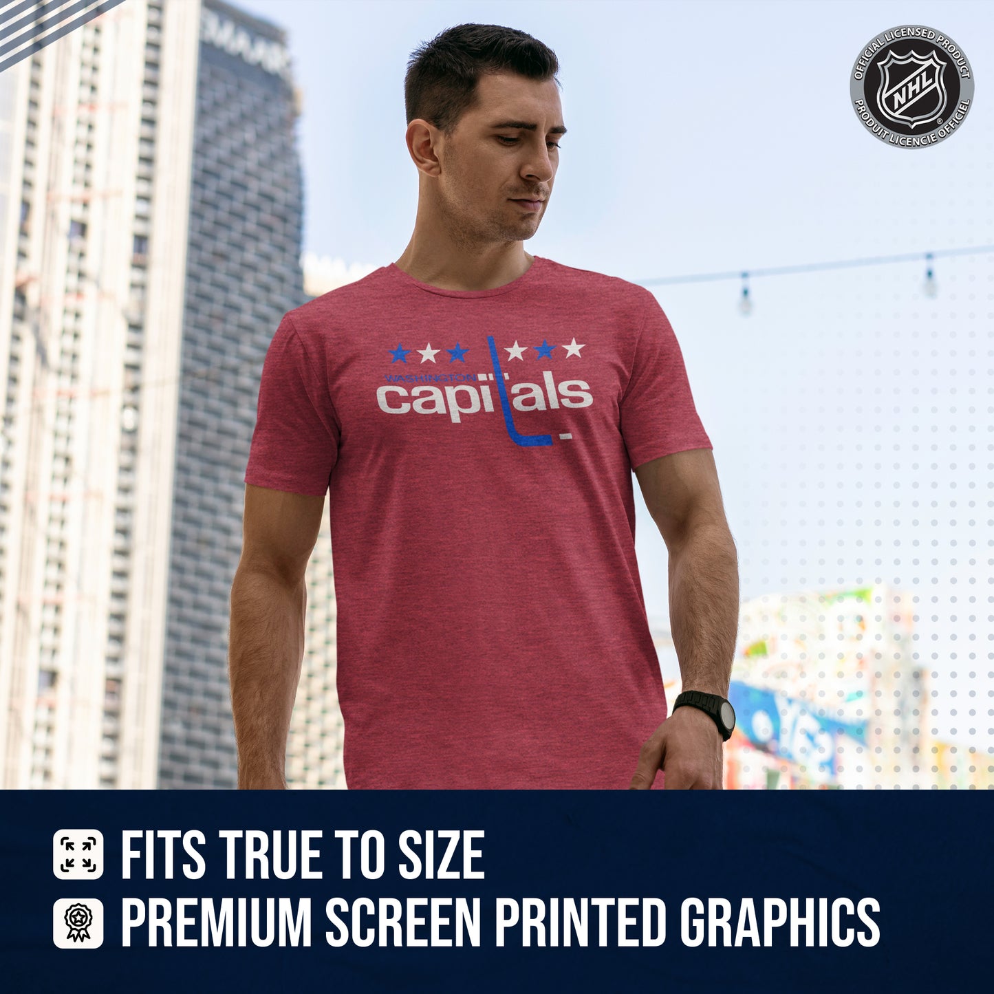 Washington Capitals NHL Adult Retro Logo Tag-Less T-Shirt - Red Heather