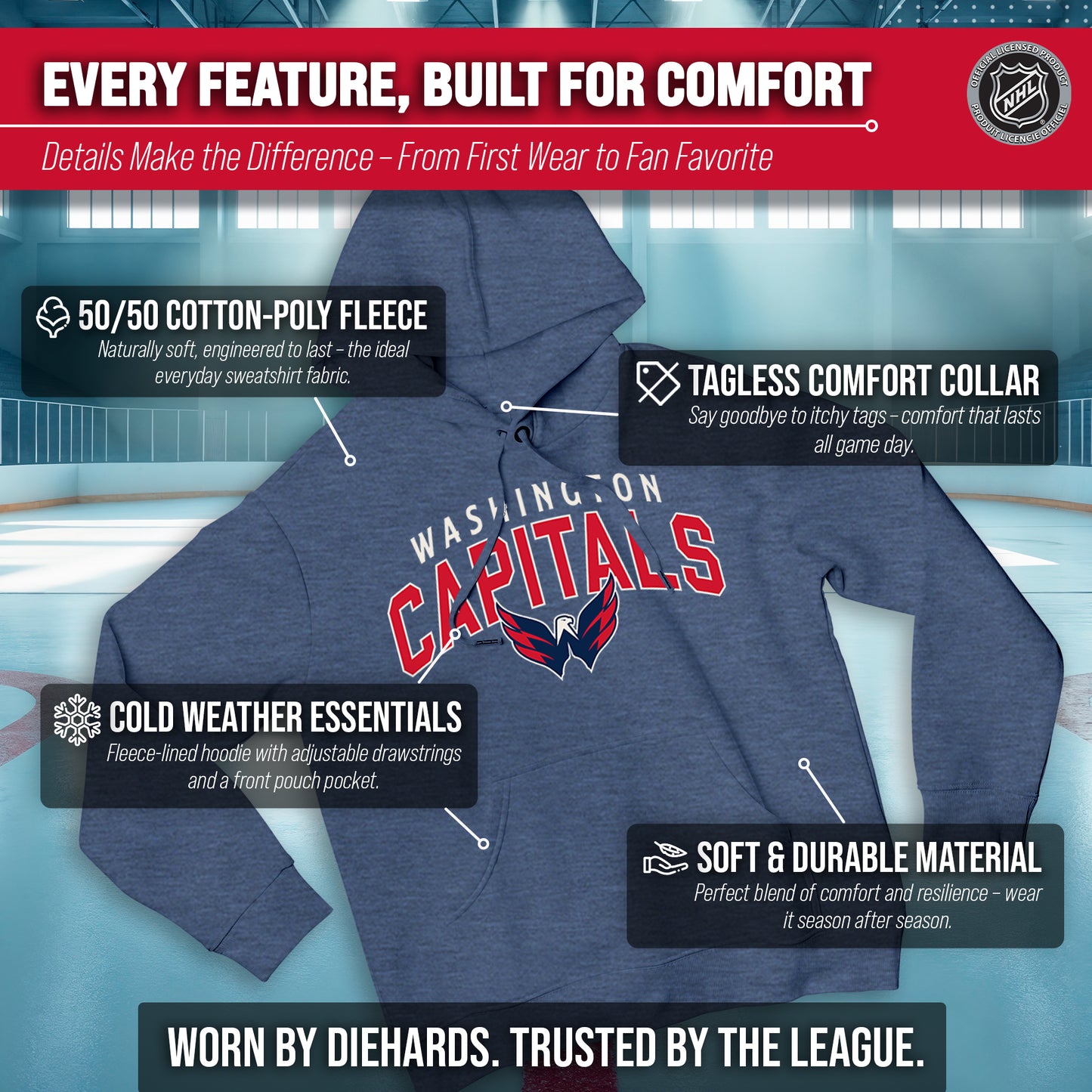 Washington Capitals NHL Adult Unisex Powerplay Hooded Sweatshirt - Navy