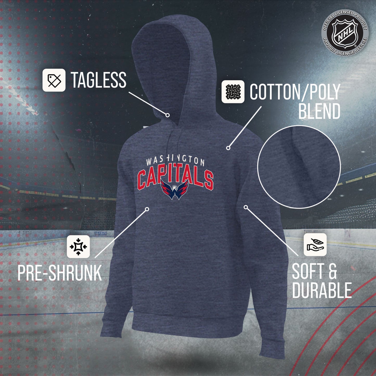 Washington Capitals NHL Adult Unisex Powerplay Hooded Sweatshirt - Navy