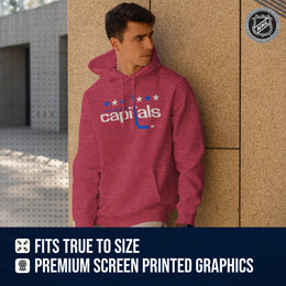 Washington Capitals Adult NHL Retro Logo Hockey Fleece Hooded Sweatshirt - Red Heather
