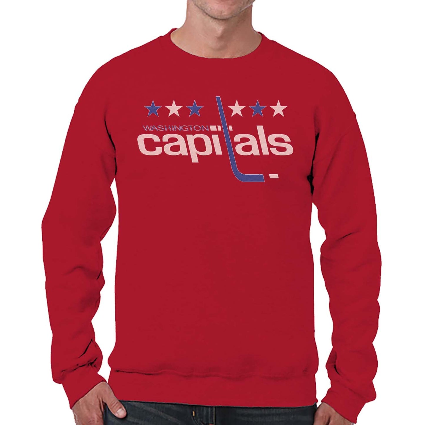 Washington Capitals Adult NHL Retro Logo Hockey Fleece Crewneck Sweatshirt - Red Heather