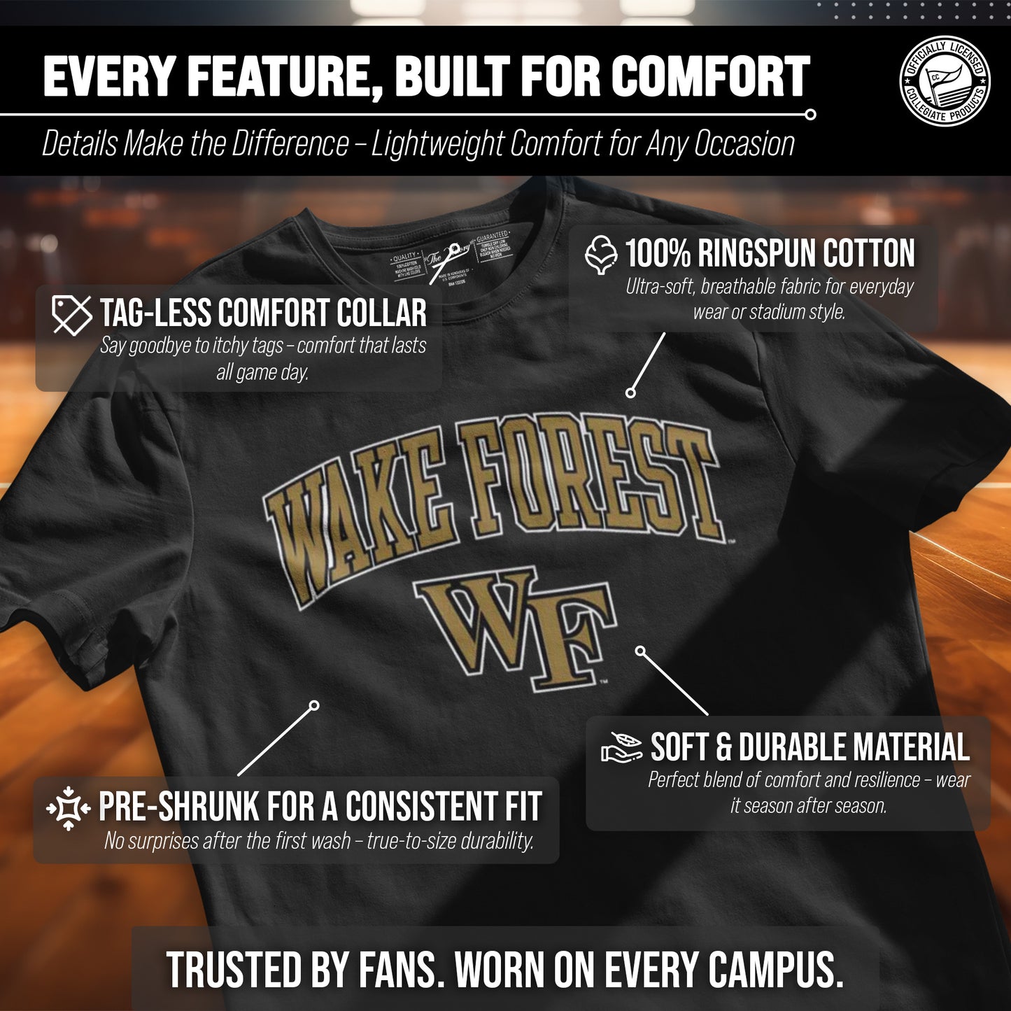 Wake Forest Demon Deacons NCAA Adult Gameday Cotton T-Shirt - Black