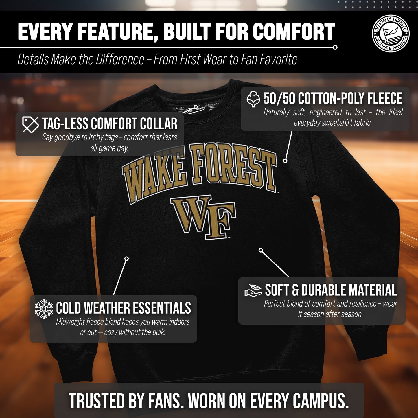 Wake Forest Demon Deacons Adult Arch & Logo Soft Style Gameday Crewneck Sweatshirt - Black