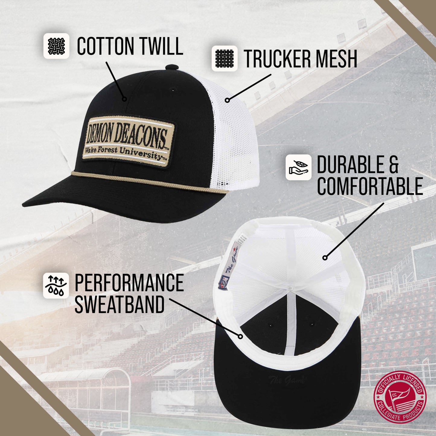 Wake Forest Demon Deacons NCAA Adult Elite Everyday Adjustable Mesh Trucker Hat - Black