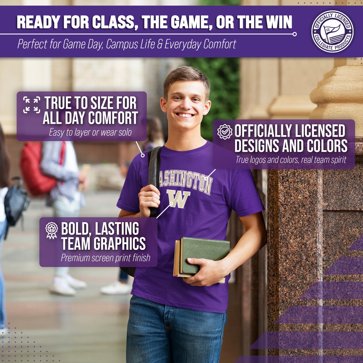 Washington Huskies NCAA Adult Gameday Cotton T-Shirt - Purple