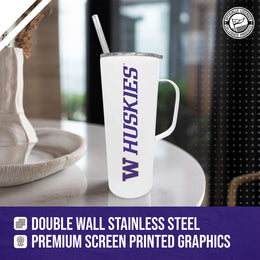 Washington Huskies NCAA Stainless Steel 20oz Roadie With Handle & Dual Option Lid With Straw - White
