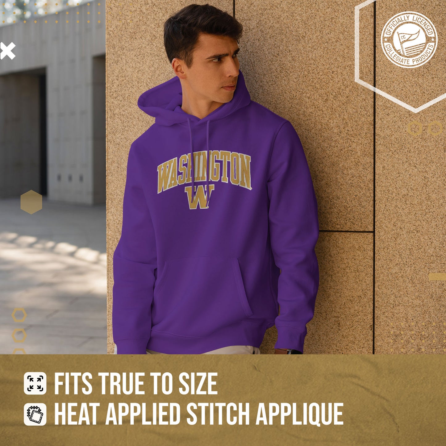 Washington Huskies NCAA Adult Tackle Twill Hooded Sweatshirt - Purple