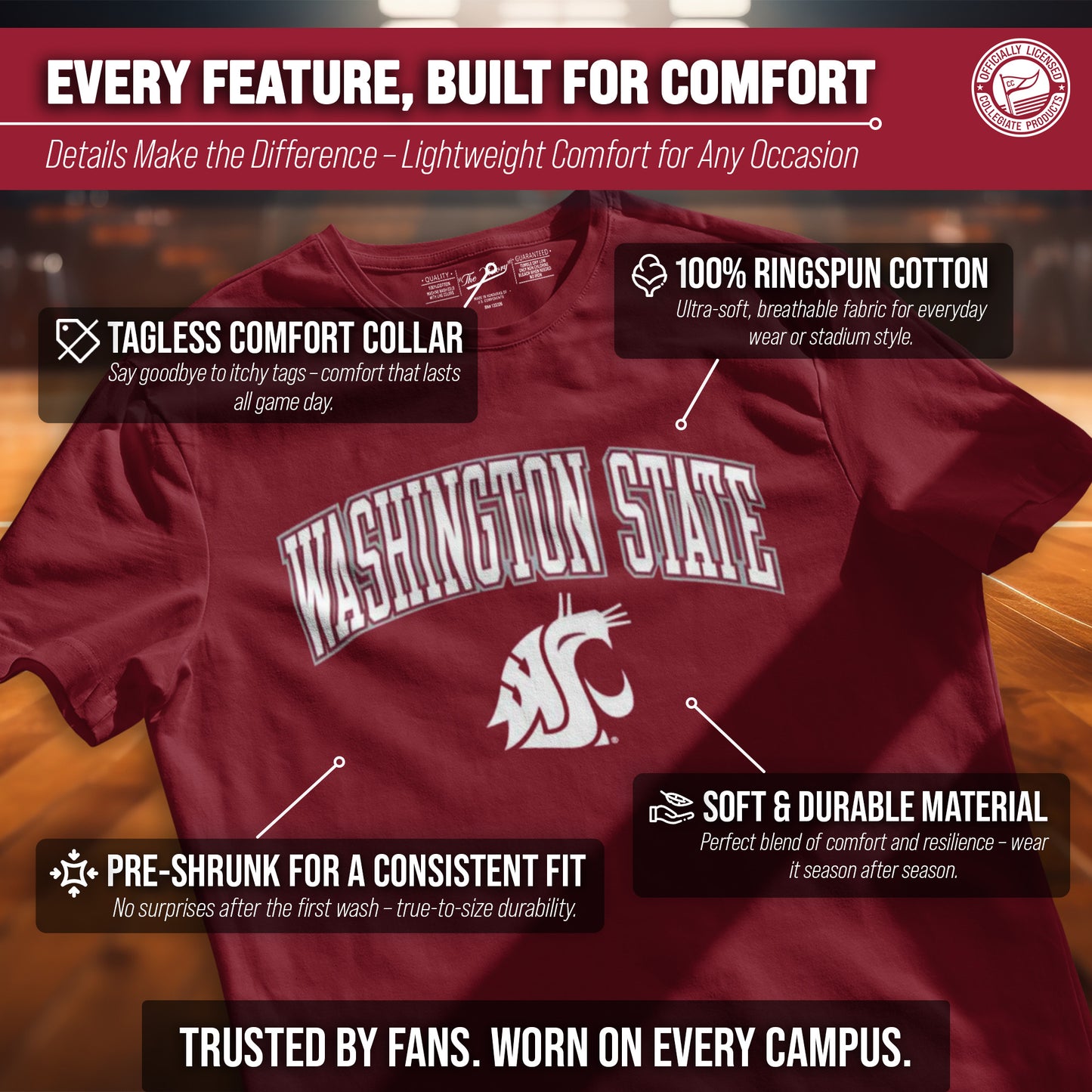 Washington State Cougars NCAA Adult Gameday Cotton T-Shirt - Cardinal