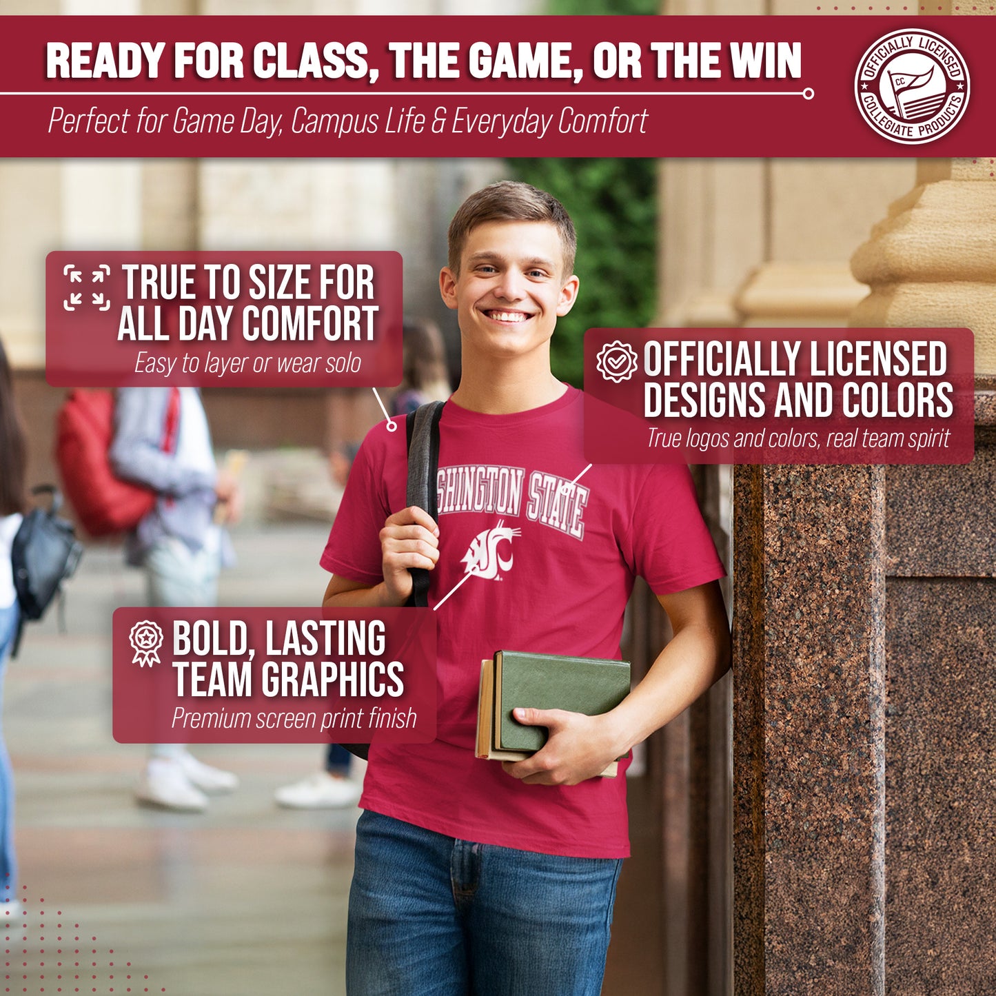 Washington State Cougars NCAA Adult Gameday Cotton T-Shirt - Cardinal