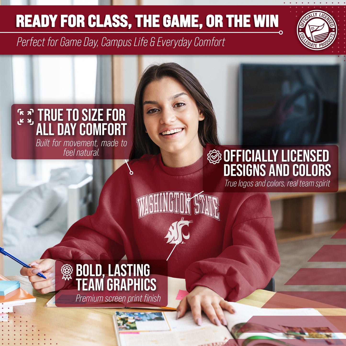Washington State Cougars Adult Arch & Logo Soft Style Gameday Crewneck Sweatshirt - Cardinal