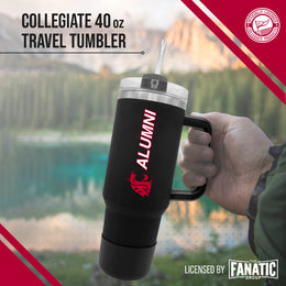 Washington State Cougars Collegiate 40oz Stainless Steel Travel Tumbler with Handle for Alumni - Black