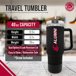 Washington State Cougars Collegiate 40oz Stainless Steel Travel Tumbler with Handle for Alumni - Black