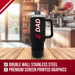 Washington State Cougars Collegiate 40oz Stainless Steel Travel Tumbler with Handle for Dad - Black