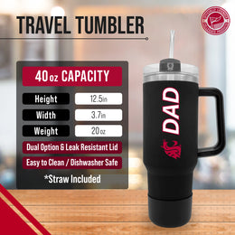 Washington State Cougars Collegiate 40oz Stainless Steel Travel Tumbler with Handle for Dad - Black