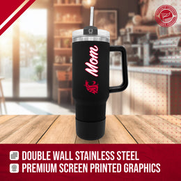 Washington State Cougars Collegiate 40oz Stainless Steel Travel Tumbler with Handle for Mom - Black