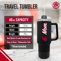 Washington State Cougars Collegiate 40oz Stainless Steel Travel Tumbler with Handle for Mom - Black