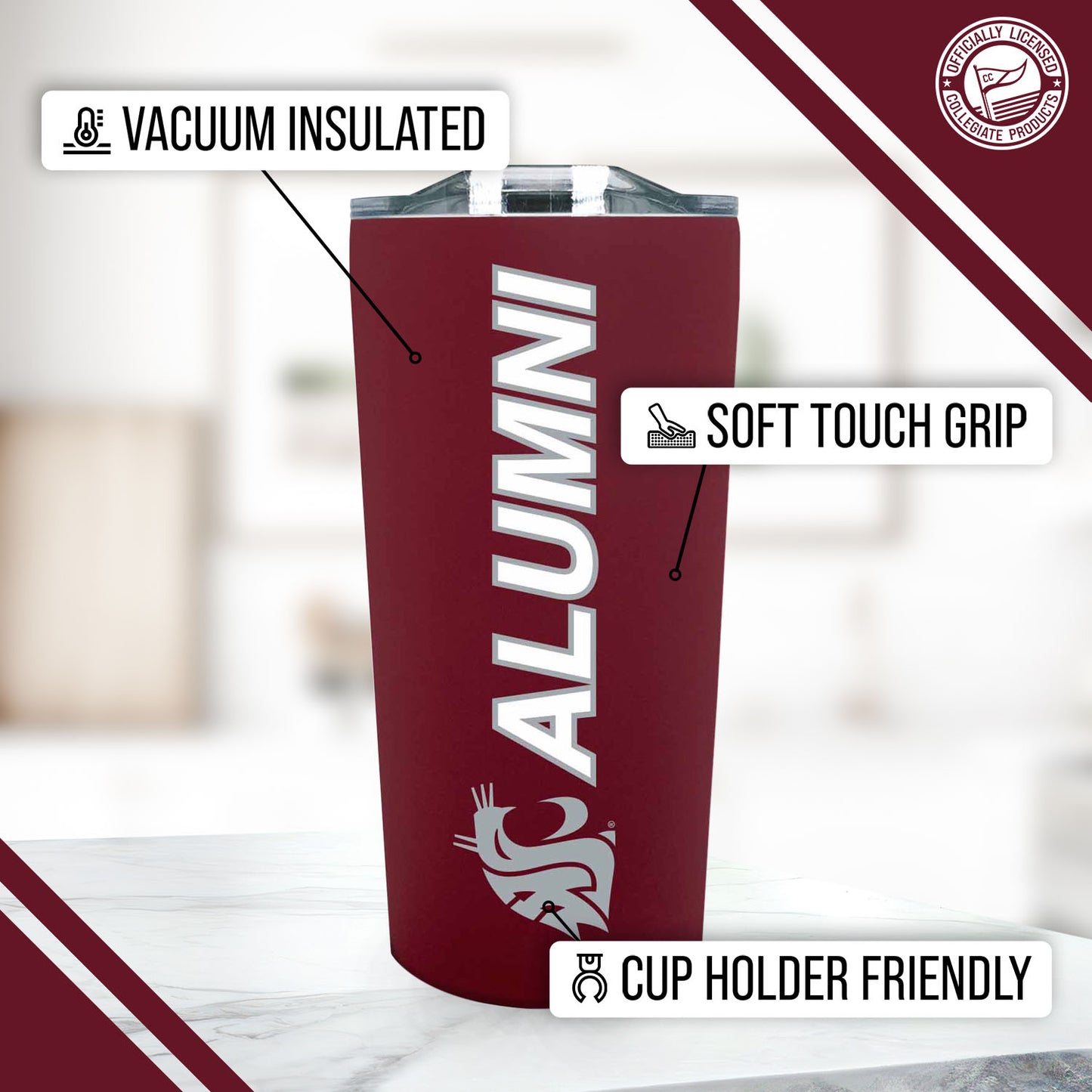Washington State Cougars Collegiate Stainless Steel Travel Tumbler for Alumni - Maroon