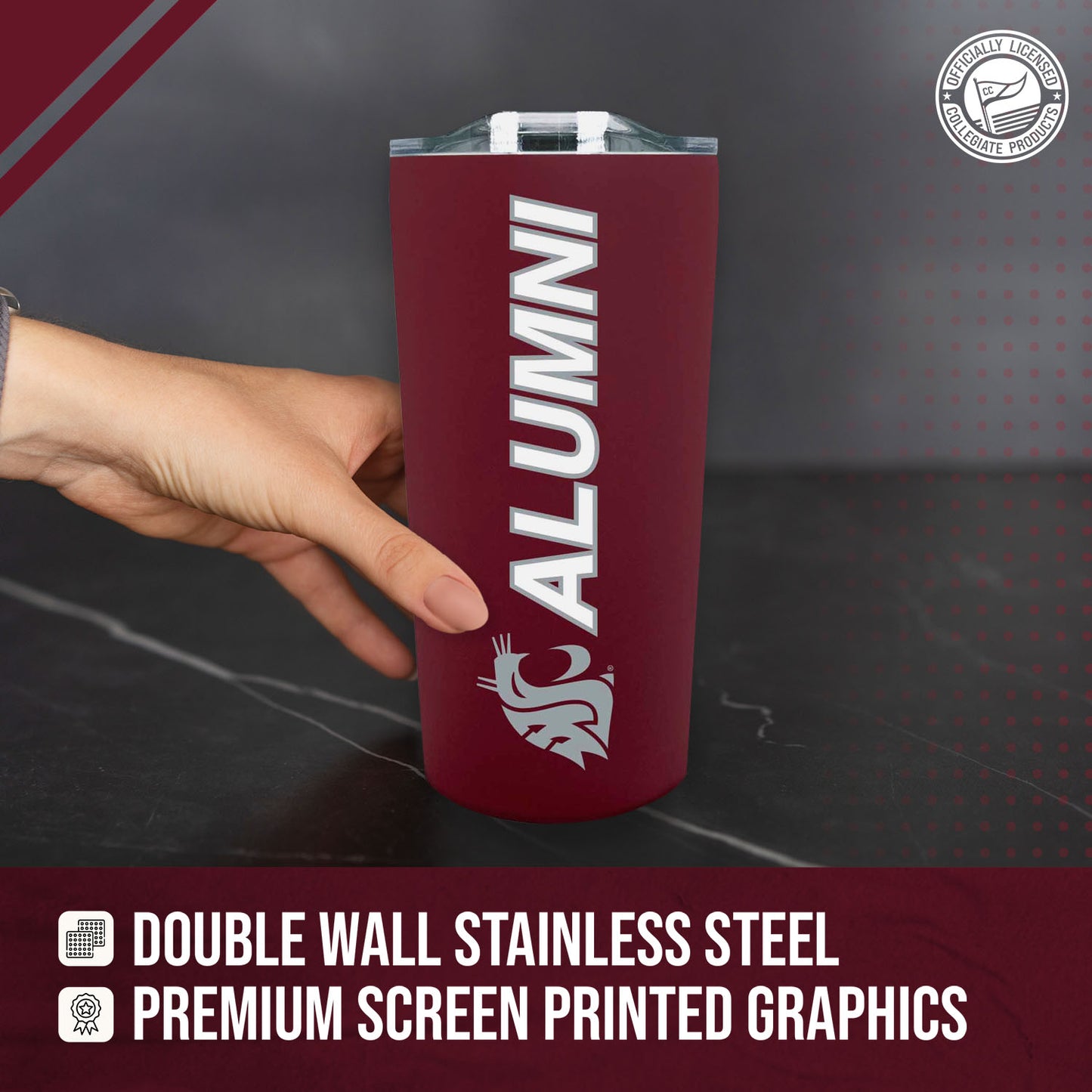 Washington State Cougars Collegiate Stainless Steel Travel Tumbler for Alumni - Maroon