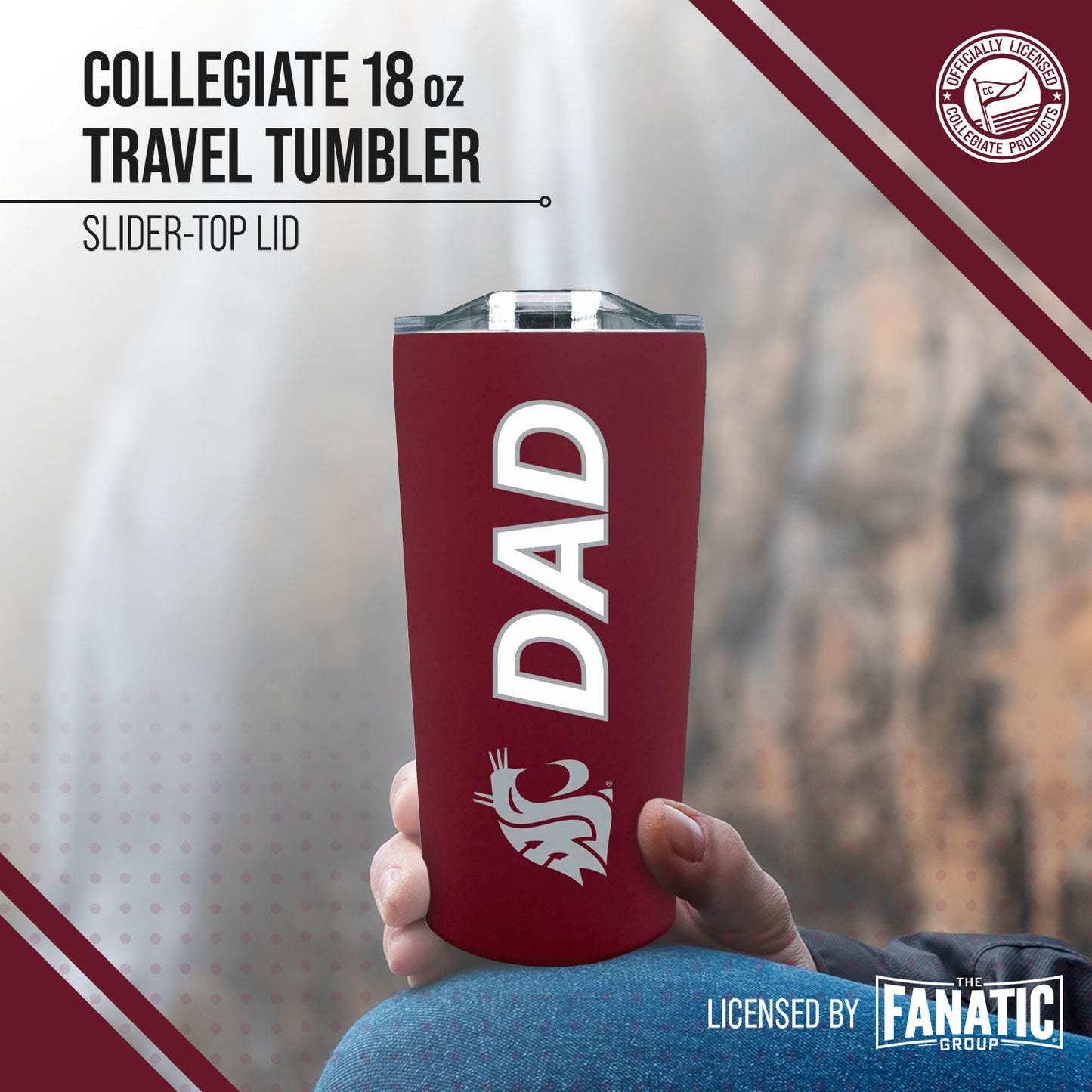 Washington State Cougars NCAA Stainless Steel Travel Tumbler for Dad - Maroon