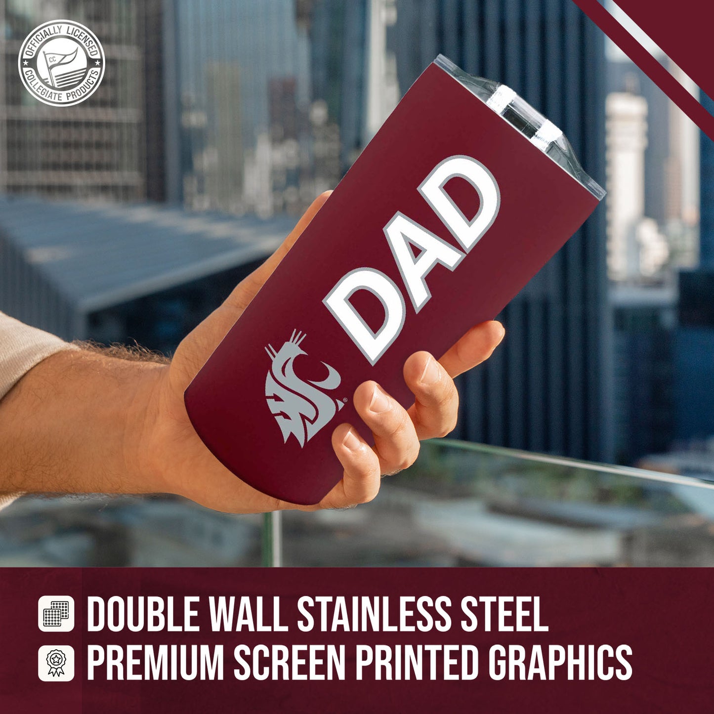 Washington State Cougars NCAA Stainless Steel Travel Tumbler for Dad - Maroon