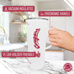 Washington State Cougars NCAA Stainless Steel 20oz Roadie With Handle & Dual Option Lid With Straw - White