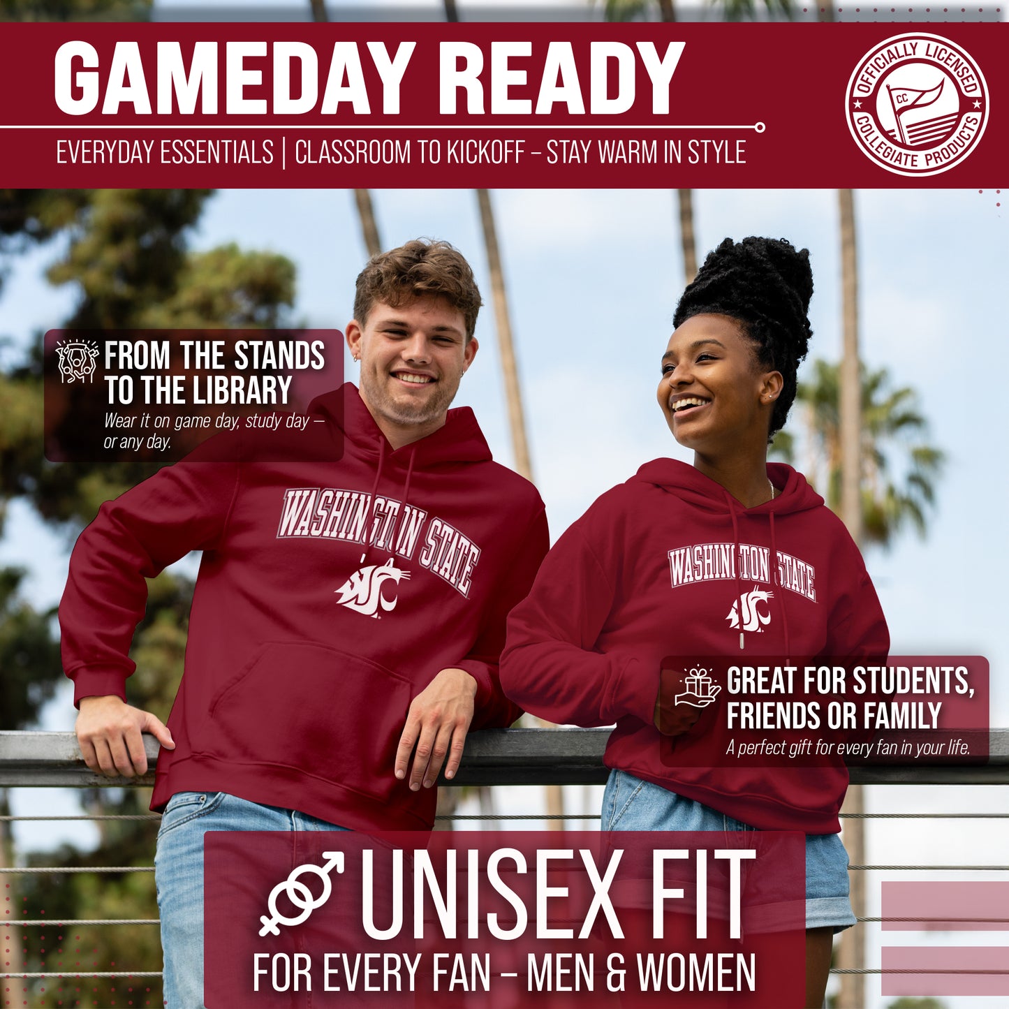 Washington State Cougars Adult Arch & Logo Soft Style Gameday Hooded Sweatshirt - Cardinal
