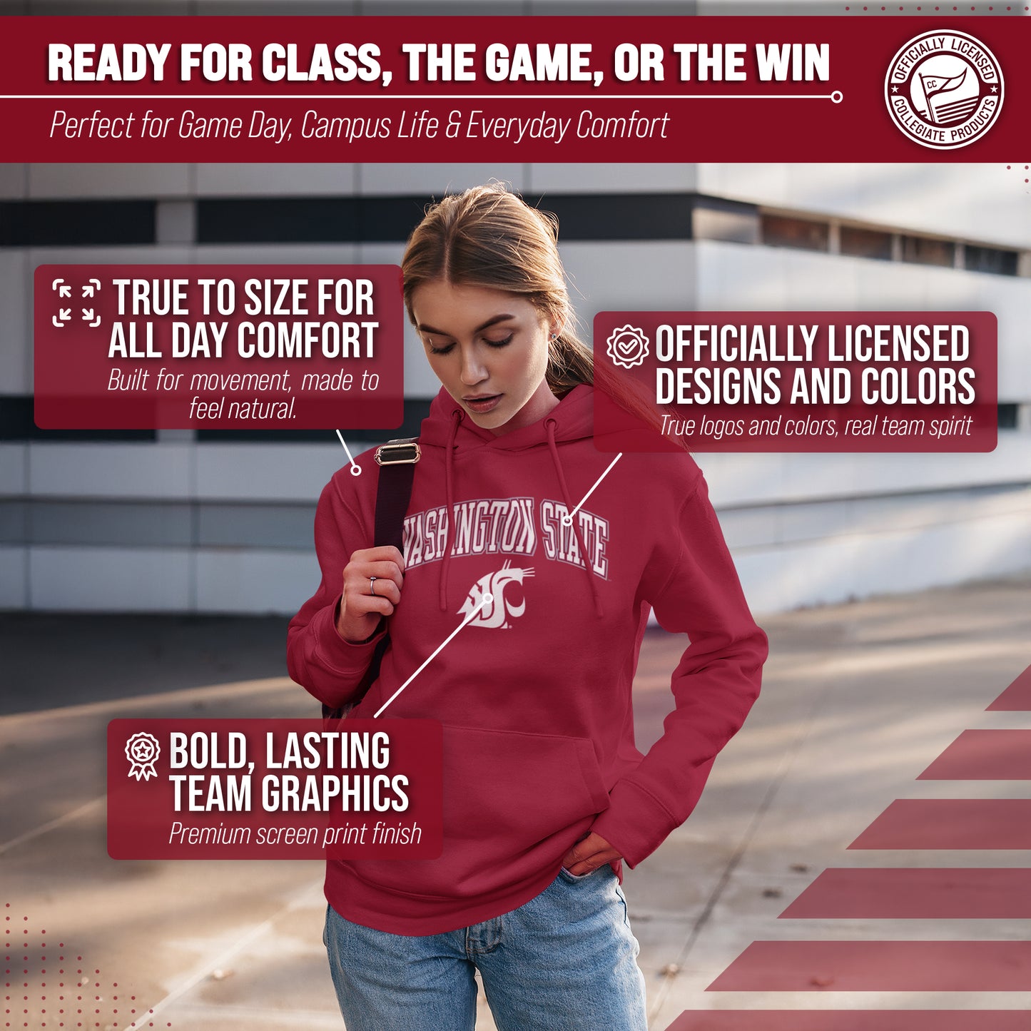 Washington State Cougars Adult Arch & Logo Soft Style Gameday Hooded Sweatshirt - Cardinal