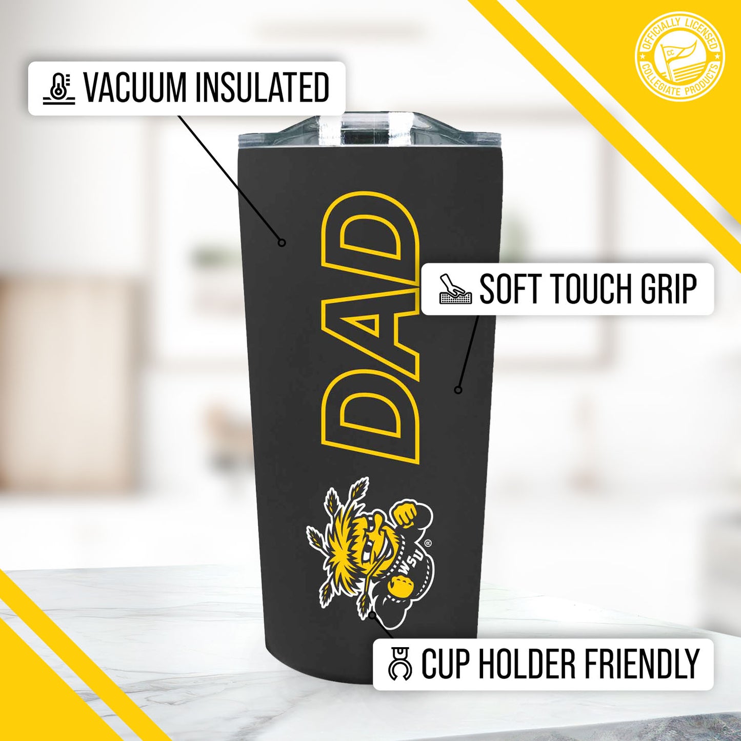 Wichita State Shockers NCAA Stainless Steel Travel Tumbler for Dad - Black