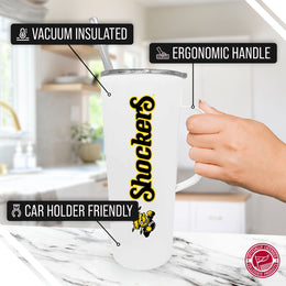 Wichita State Shockers NCAA Stainless Steel 20oz Roadie With Handle & Dual Option Lid With Straw - White