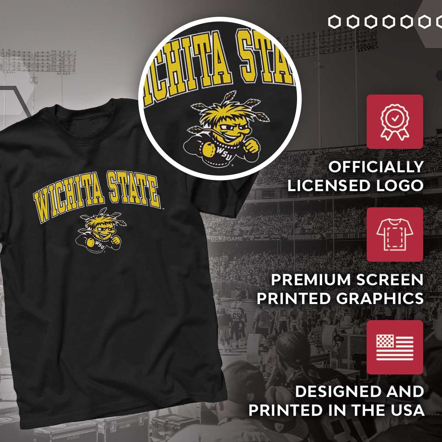 Wichita State Shockers  Adult Arch & Logo Soft Style Gameday T-shirt - Black