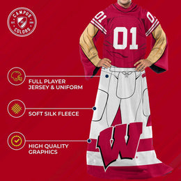 Wisconsin Badgers NCAA Team Wearable Blanket with Sleeves - Red