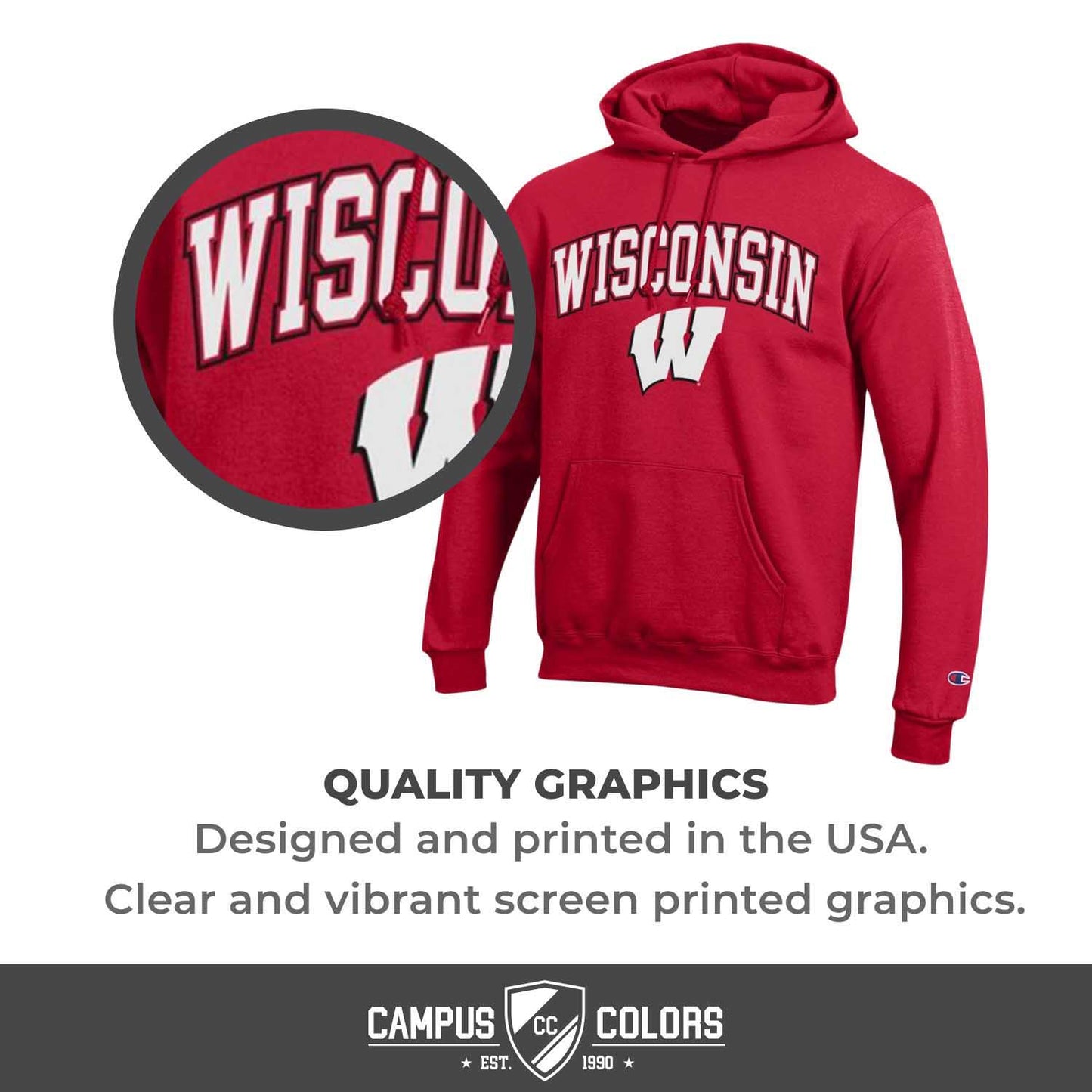 Wisconsin Badgers Adult Arch & Logo Soft Style Gameday Hooded Sweatshirt - Red