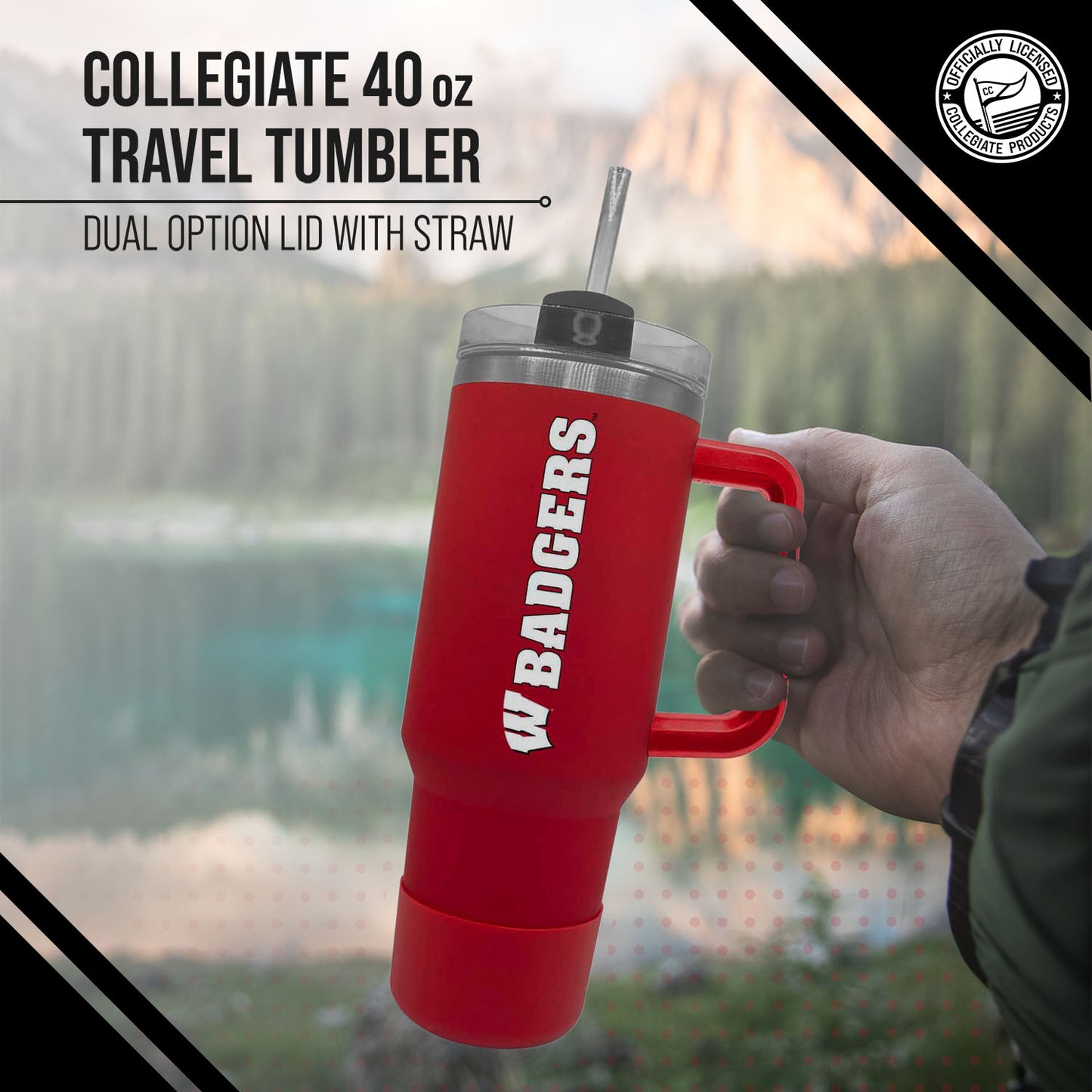 Wisconsin Badgers College & University 40 oz Travel Tumbler With Handle - Red