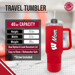 Wisconsin Badgers Collegiate 40oz Stainless Steel Travel Tumbler with Handle for Mom - Red