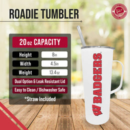Wisconsin Badgers NCAA Stainless Steel 20oz Roadie With Handle & Dual Option Lid With Straw - White