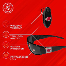 Wisconsin Badgers NCAA Black Chrome Sunglasses with Visor Clip Bundle - Black