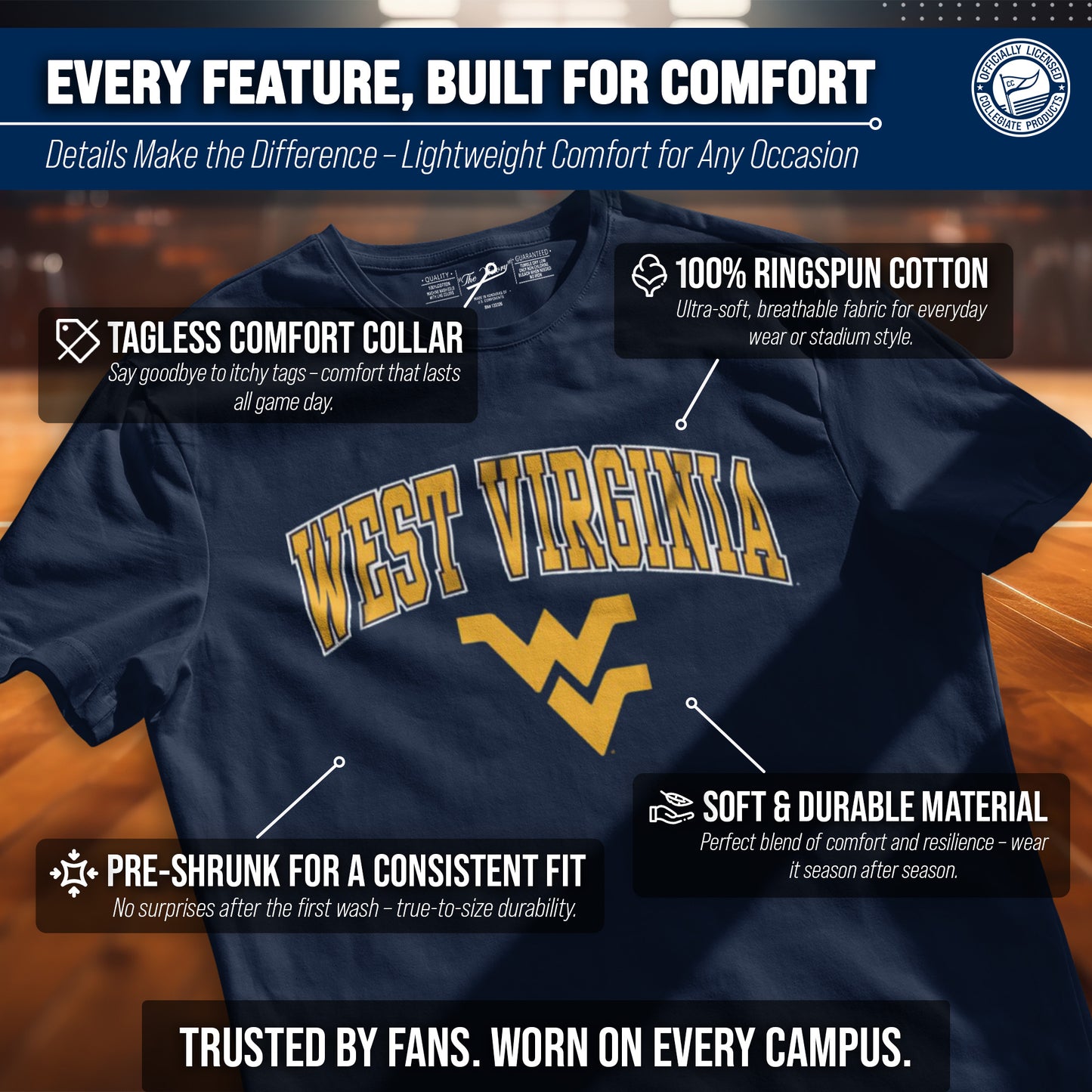 West Virginia Mountaineers NCAA Adult Gameday Cotton T-Shirt - Navy