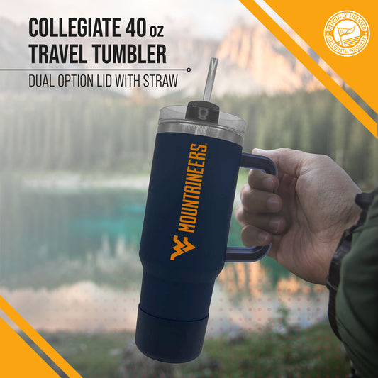 West Virginia Mountaineers College & University 40 oz Travel Tumbler With Handle - Navy