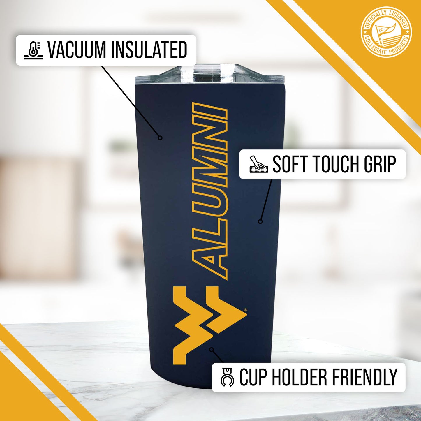 West Virginia Mountaineers Collegiate Stainless Steel Travel Tumbler for Alumni - Navy