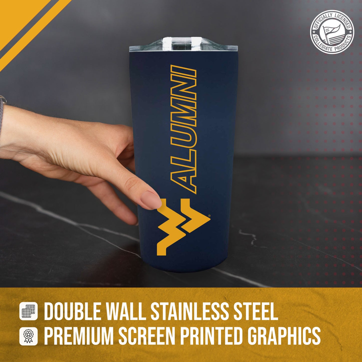 West Virginia Mountaineers Collegiate Stainless Steel Travel Tumbler for Alumni - Navy