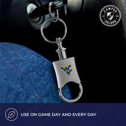 West Virginia Mountaineers University Team Logo Mens Bi Fold Wallet and Unisex Valet Keychain Bundle - Black