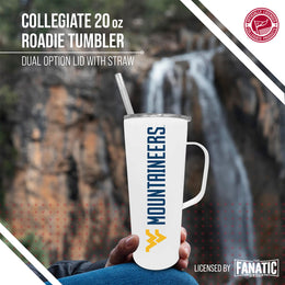 West Virginia Mountaineers NCAA Stainless Steel 20oz Roadie With Handle & Dual Option Lid With Straw - White