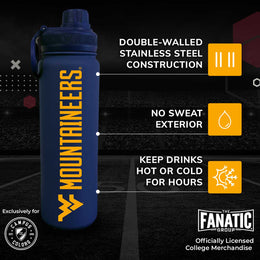 West Virginia Mountaineers NCAA Stainless Steel Water Bottle - Navy