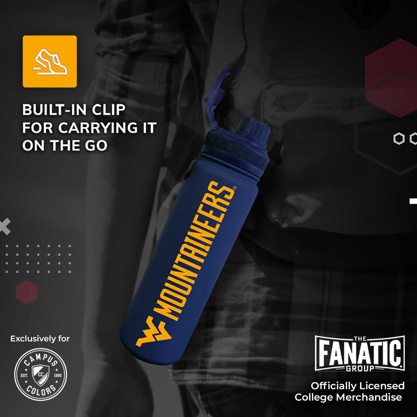 West Virginia Mountaineers NCAA Stainless Steel Water Bottle - Navy