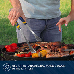 West Virginia Mountaineers Collegiate University Two Piece Grilling Tools Set with 2 Magnet Chip Clips - Chrome