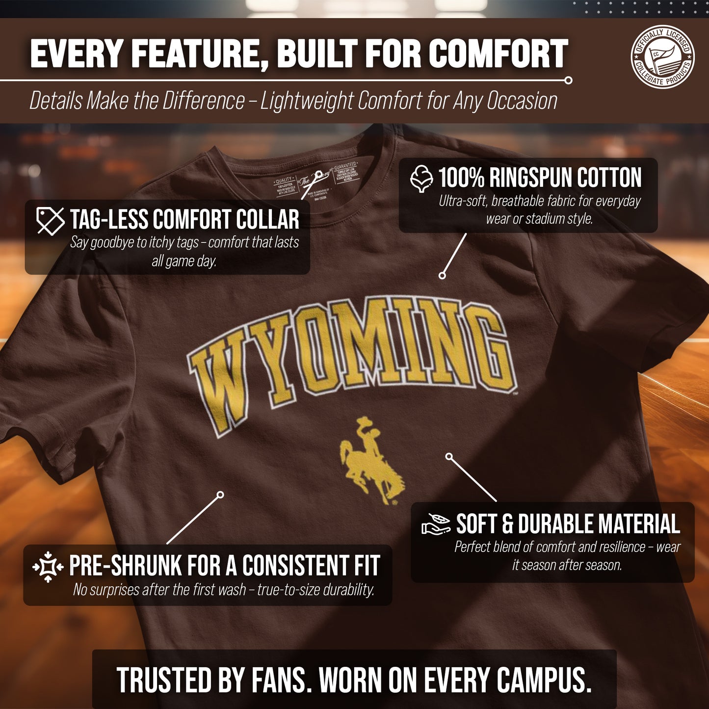 Wyoming Cowboys NCAA Adult Gameday Cotton T-Shirt - Brown